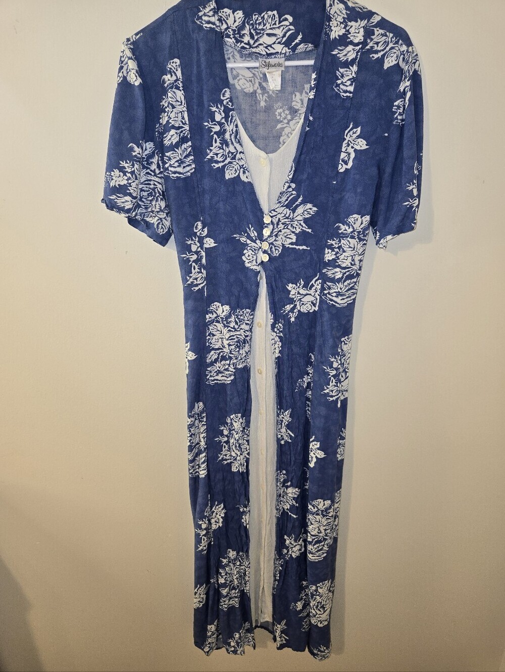 Styleworks Blue & White Floral Layered Maxi Dress Women's Size 18 Short Sleeve